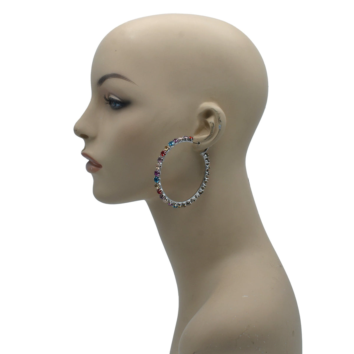 SILVER MULTI COLOR RHINESTONE HOOP EARRING# HNE90686SIL