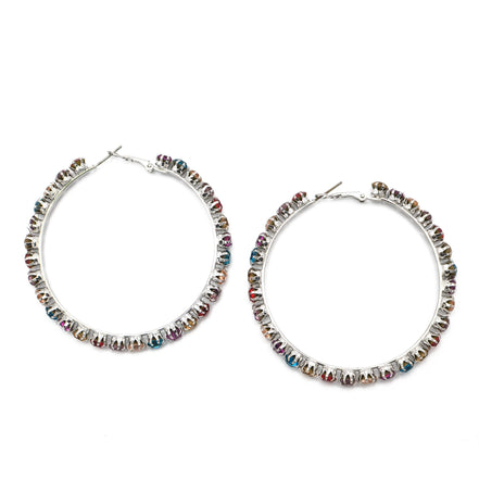 SILVER MULTI COLOR RHINESTONE HOOP EARRING# HNE90686SIL