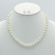 Gold 8Mm Cream Pearl Necklace And Earrings Set# SWY-18014GDCM(KNG4/NC17-18)