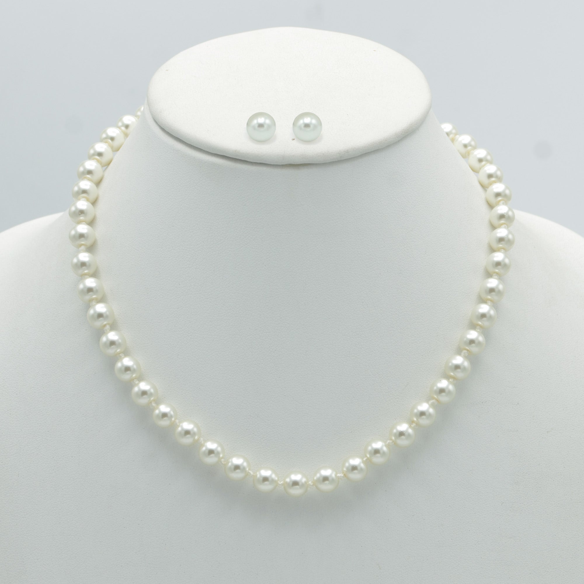 Gold 8Mm Cream Pearl Necklace And Earrings Set# SWY-18014GDCM(KNG4/NC17-18)