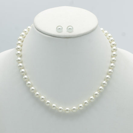 Gold 8Mm Cream Pearl Necklace And Earrings Set# SWY-18014GDCM(KNG4/NC17-18)