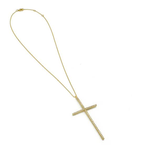 GOLD CRYSTAL CROSS PENDANT CHAIN NECKLACE #PN2181G(NE11)