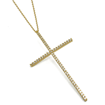 GOLD CRYSTAL CROSS PENDANT CHAIN NECKLACE #PN2181G(NE11)