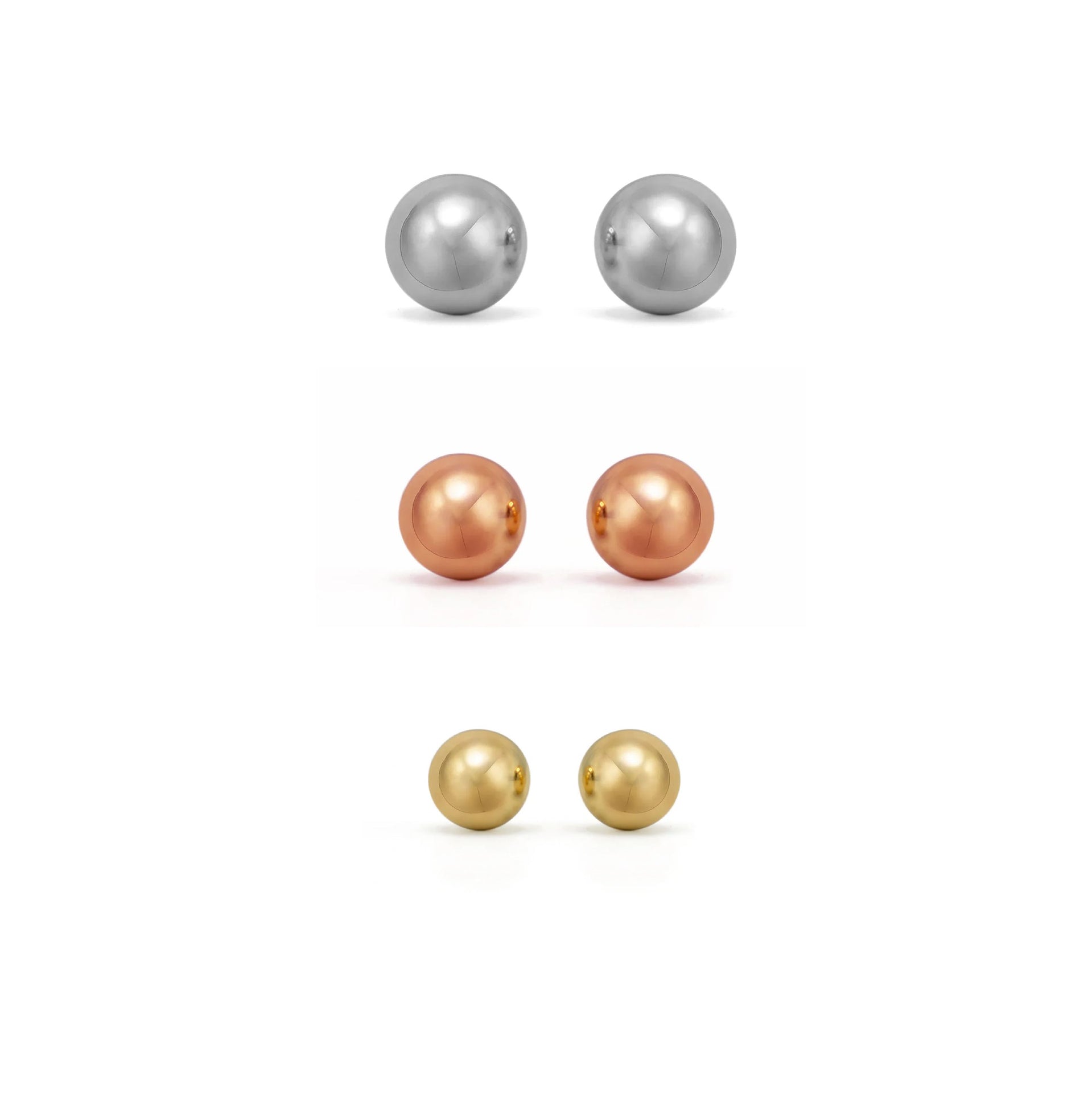 9mm 7mm and 5mm Ball Stud Earrings Set in Yellow, Silver & Rose Gold Plated # HNE78380TRI(NG18/NH18)