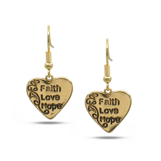 GOLD OXIDIZE HEART PENDANT DROP EARRINGS #HNE90894GD (UG3)