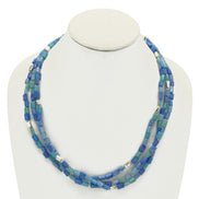 SILVER TURQUOISE AND BLUE RECTANGLE BEADS LAYER NECKLACE #FW-N127SB(15FL&28W-B)