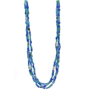 SILVER TURQUOISE AND BLUE RECTANGLE BEADS LAYER NECKLACE #FW-N127SB(15FL&28W-B)