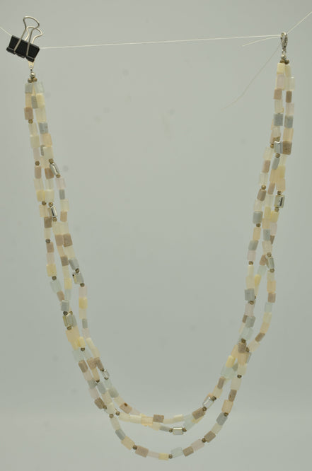 SILVER  WHITE CREAM AND GRAY RECTANGLE BEADS LAYER NECKLACE #FW-N127SW(15FL&28W-B)