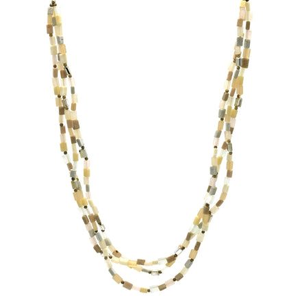 SILVER  WHITE CREAM AND GRAY RECTANGLE BEADS LAYER NECKLACE #FW-N127SW(15FL&28W-B)