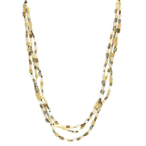 SILVER  WHITE CREAM AND GRAY RECTANGLE BEADS LAYER NECKLACE #FW-N127SW(15FL&28W-B)
