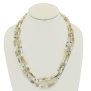 SILVER  WHITE CREAM AND GRAY RECTANGLE BEADS LAYER NECKLACE #FW-N127SW(15FL&28W-B)