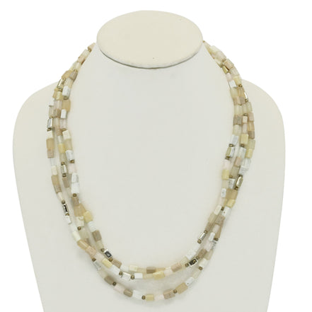 SILVER  WHITE CREAM AND GRAY RECTANGLE BEADS LAYER NECKLACE #FW-N127SW(15FL&28W-B)