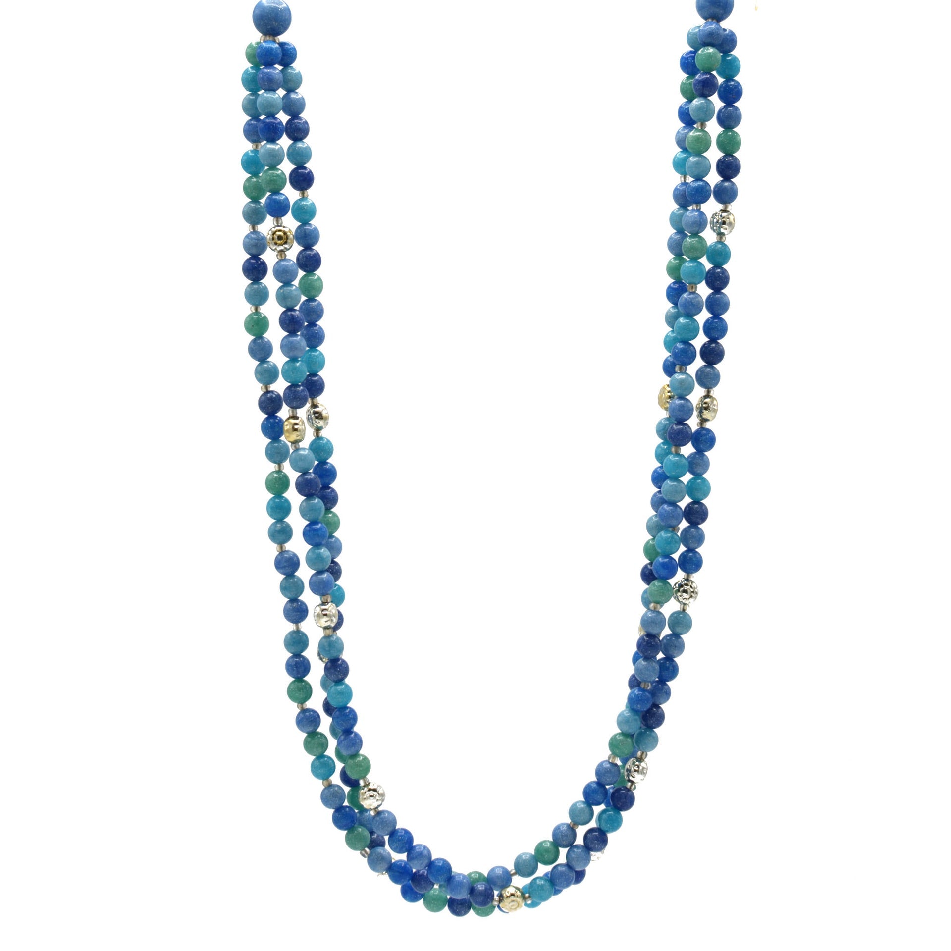 SILVER TURQUOISE AND BLUE BEADS LAYER NECKLACE #FW-N128SB(15FL&28W-B)