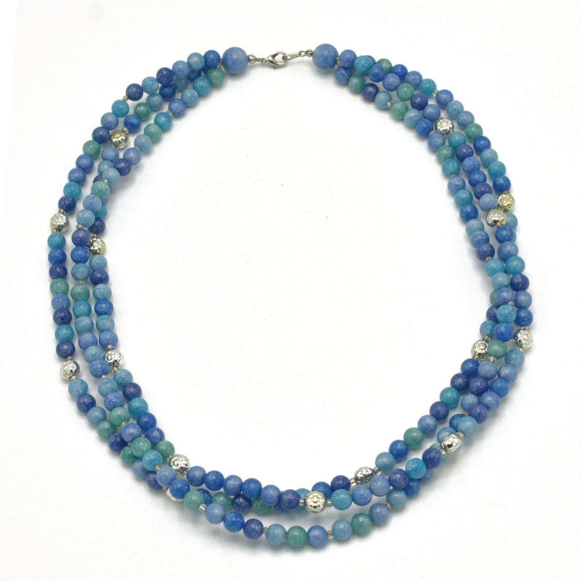 SILVER TURQUOISE AND BLUE BEADS LAYER NECKLACE #FW-N128SB(15FL&28W-B)