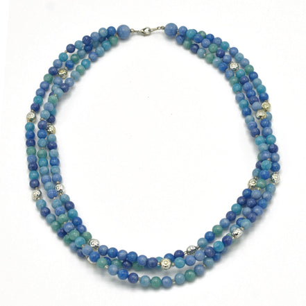 SILVER TURQUOISE AND BLUE BEADS LAYER NECKLACE #FW-N128SB(15FL&28W-B)