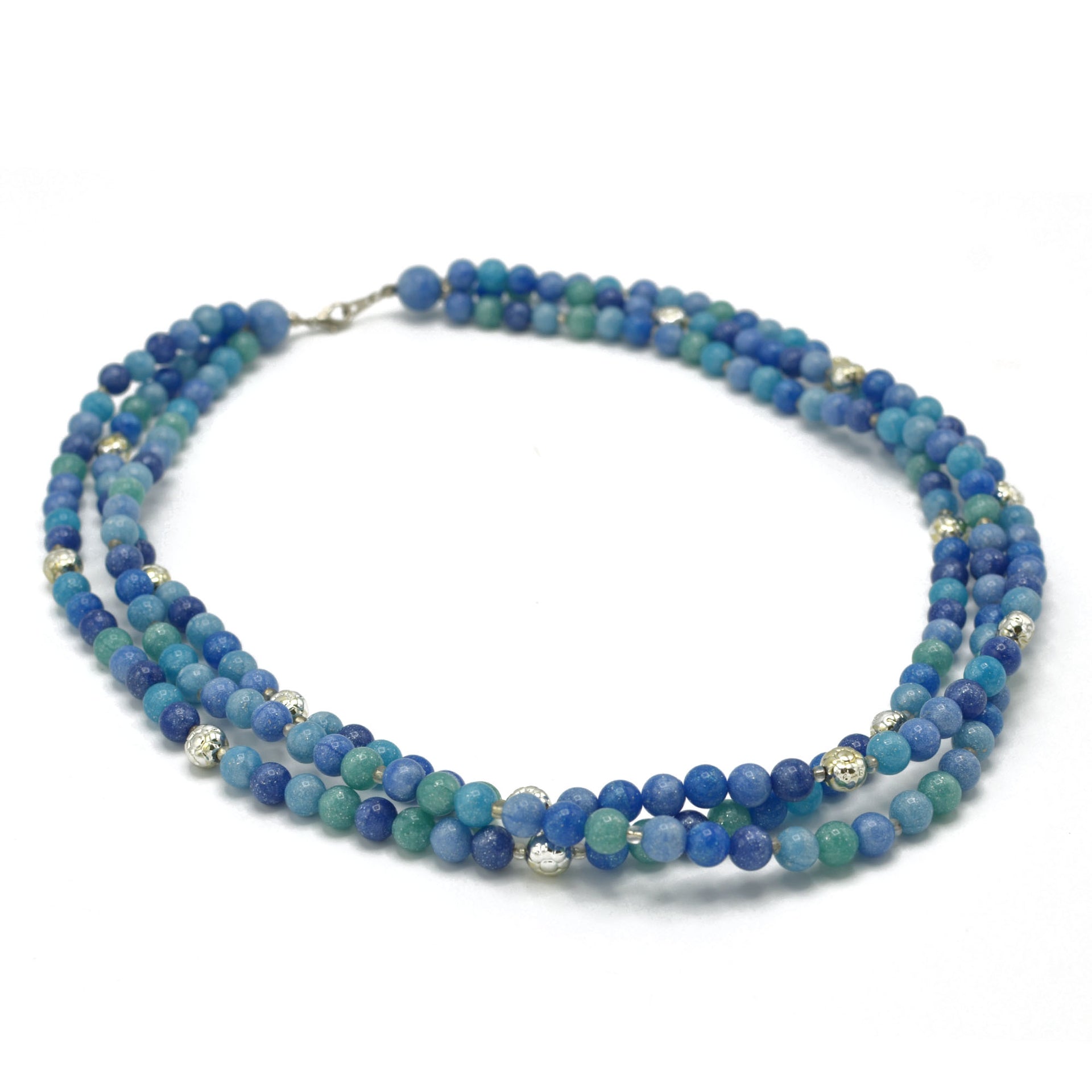 SILVER TURQUOISE AND BLUE BEADS LAYER NECKLACE #FW-N128SB(15FL&28W-B)