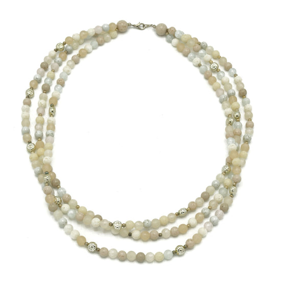 SILVER  WHITE CREAM AND GRAY  BEADS LAYER NECKLACE #FW-N128SW(15FL&28W-B)