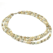 SILVER  WHITE CREAM AND GRAY  BEADS LAYER NECKLACE #FW-N128SW(15FL&28W-B)
