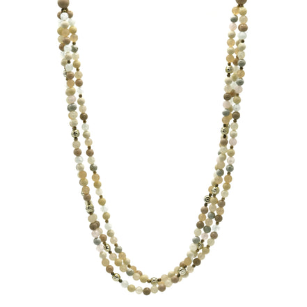 SILVER  WHITE CREAM AND GRAY  BEADS LAYER NECKLACE #FW-N128SW(15FL&28W-B)