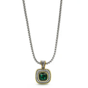 TWO-TONE EMERALD GREEN SQUARE PENDANT BOX CHAIN NECKLACE #73014EH-EGR