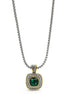 TWO-TONE EMERALD GREEN SQUARE PENDANT BOX CHAIN NECKLACE #73014EH-EGR