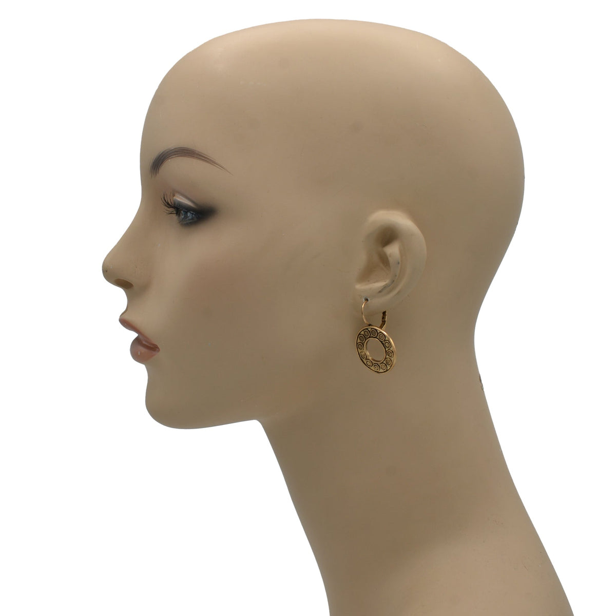 GOLD OXIDIZE CIRCLE EURO EARRINGS #HNE90847GD (HB5)