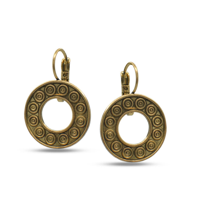 GOLD OXIDIZE CIRCLE EURO EARRINGS #HNE90847GD (HB5)