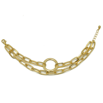 GOLD RECTANGLE LINK CHAIN AND RORUND TWO ROW BRACELET #HNB90843GD (RC15)