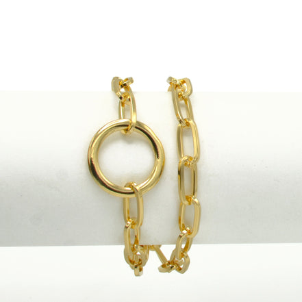 GOLD RECTANGLE LINK CHAIN AND RORUND TWO ROW BRACELET #HNB90843GD (RC15)