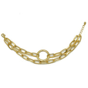 Women's Gold-Tone Double Chain Link Bracelet with Center Ring Motif | Chunky Circle Connector Statement Bracelet | Fashion Jewelry #HNB90843GD (RC15)