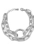 SILVER RECTANGLE LINK CHAIN AND RORUND TWO ROW BRACELET #HNB90843SL (RC15)