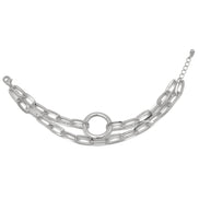 SILVER RECTANGLE LINK CHAIN AND RORUND TWO ROW BRACELET #HNB90843SL (RC15)