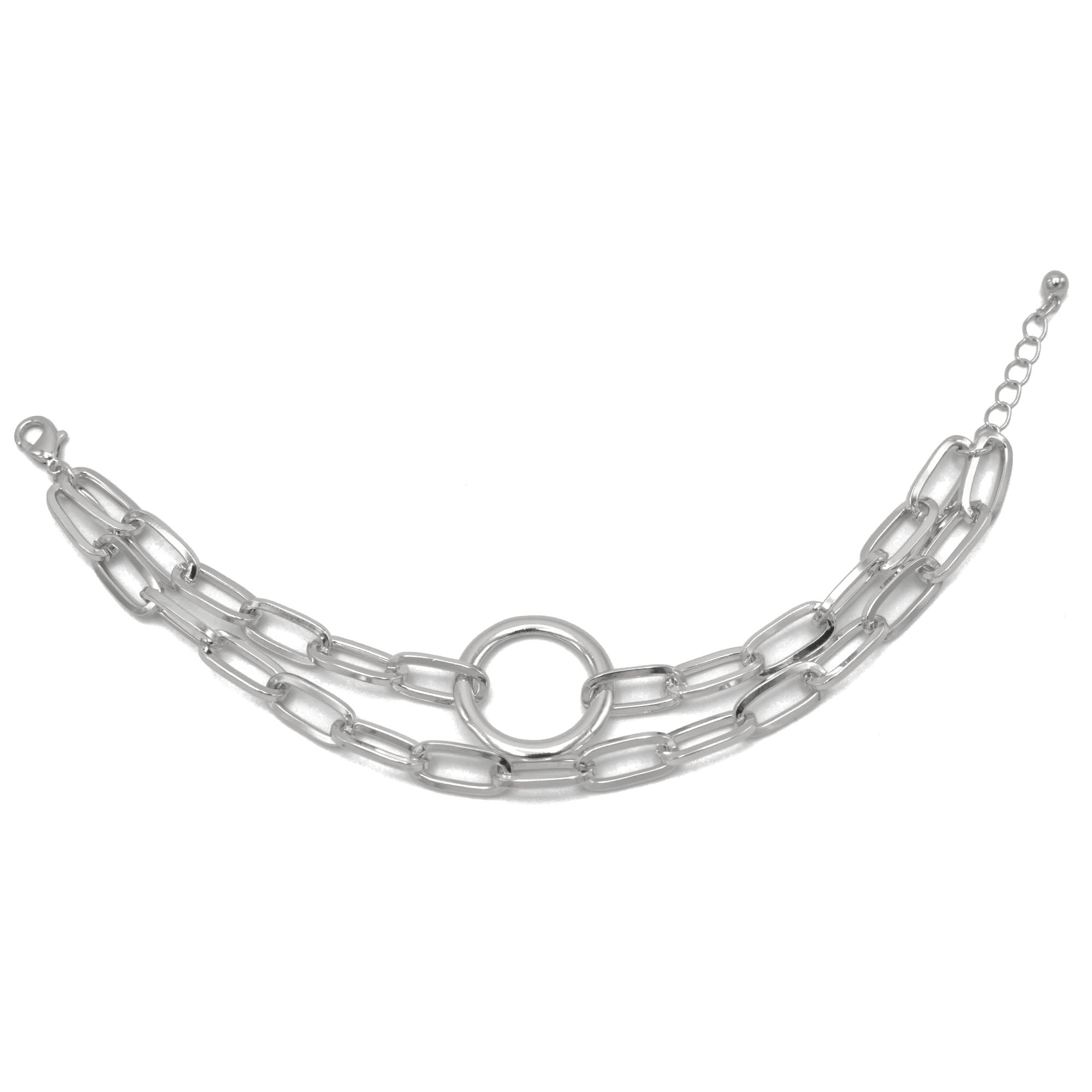 SILVER RECTANGLE LINK CHAIN AND RORUND TWO ROW BRACELET #HNB90843SL (RC15)