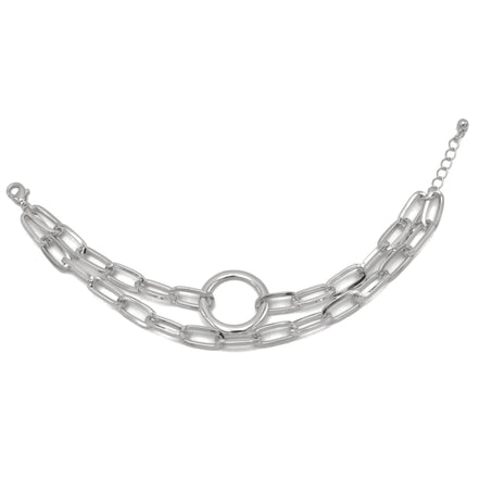 SILVER RECTANGLE LINK CHAIN AND RORUND TWO ROW BRACELET #HNB90843SL (RC15)