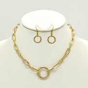 Tazza Women's Gold-Tone Paperclip Chain Collar Necklace & Earring Set | Chunky Circle Ring Pendant Jewelry Set | Fashion Costume Jewelry #HNN+E90841GD(SF8)