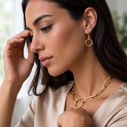 Tazza Women's Gold-Tone Paperclip Chain Collar Necklace & Earring Set | Chunky Circle Ring Pendant Jewelry Set | Fashion Costume Jewelry #HNN+E90841GD(SF8)