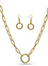 GOLD RECTANGLE LINK CHAIN AND ROUND PENDANT NECKLACE AND EARRINGS SET #HNN+E90841GD(IB20)
