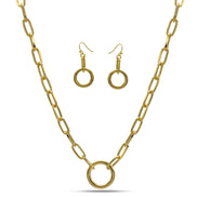 Tazza Women's Gold-Tone Paperclip Chain Collar Necklace & Earring Set | Chunky Circle Ring Pendant Jewelry Set | Fashion Costume Jewelry #HNN+E90841GD(SF8)