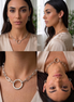 SILVER RECTANGLE LINK CHAIN AND ROUND PENDANT NECKLACE AND EARRINGS SET #HNN+E90841SL(sf11)