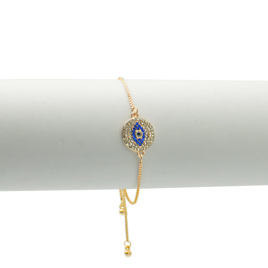 GOLD BLUE CRYSTAL EVIL EYE BOX CHAIN BRACELET #SQXL0818BLU(OD15)