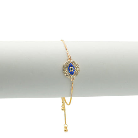 GOLD BLUE CRYSTAL EVIL EYE BOX CHAIN BRACELET #SQXL0818BLU
