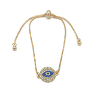 GOLD BLUE CRYSTAL EVIL EYE BOX CHAIN BRACELET #SQXL0818BLU