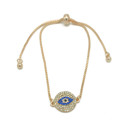 GOLD BLUE CRYSTAL EVIL EYE BOX CHAIN BRACELET #SQXL0818BLU