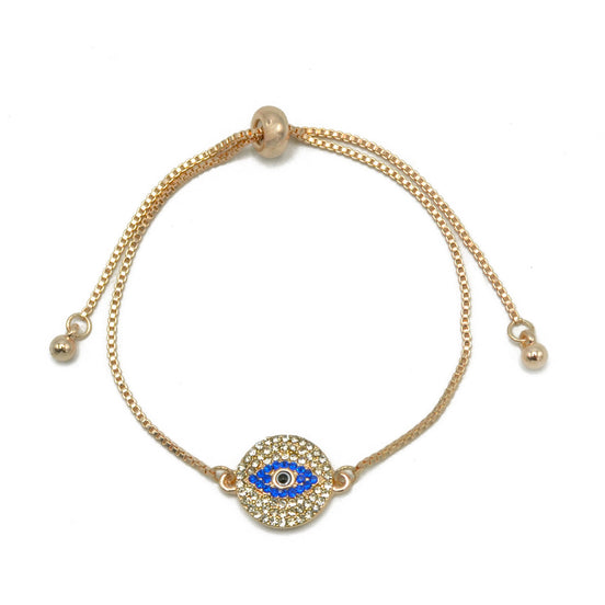 GOLD BLUE CRYSTAL EVIL EYE BOX CHAIN BRACELET #SQXL0818BLU(OD15)
