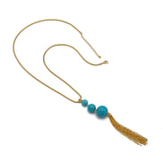 GOLD TURQUOISE LONG TASSEL NECKLACE #SQ466TURQ(HD8)