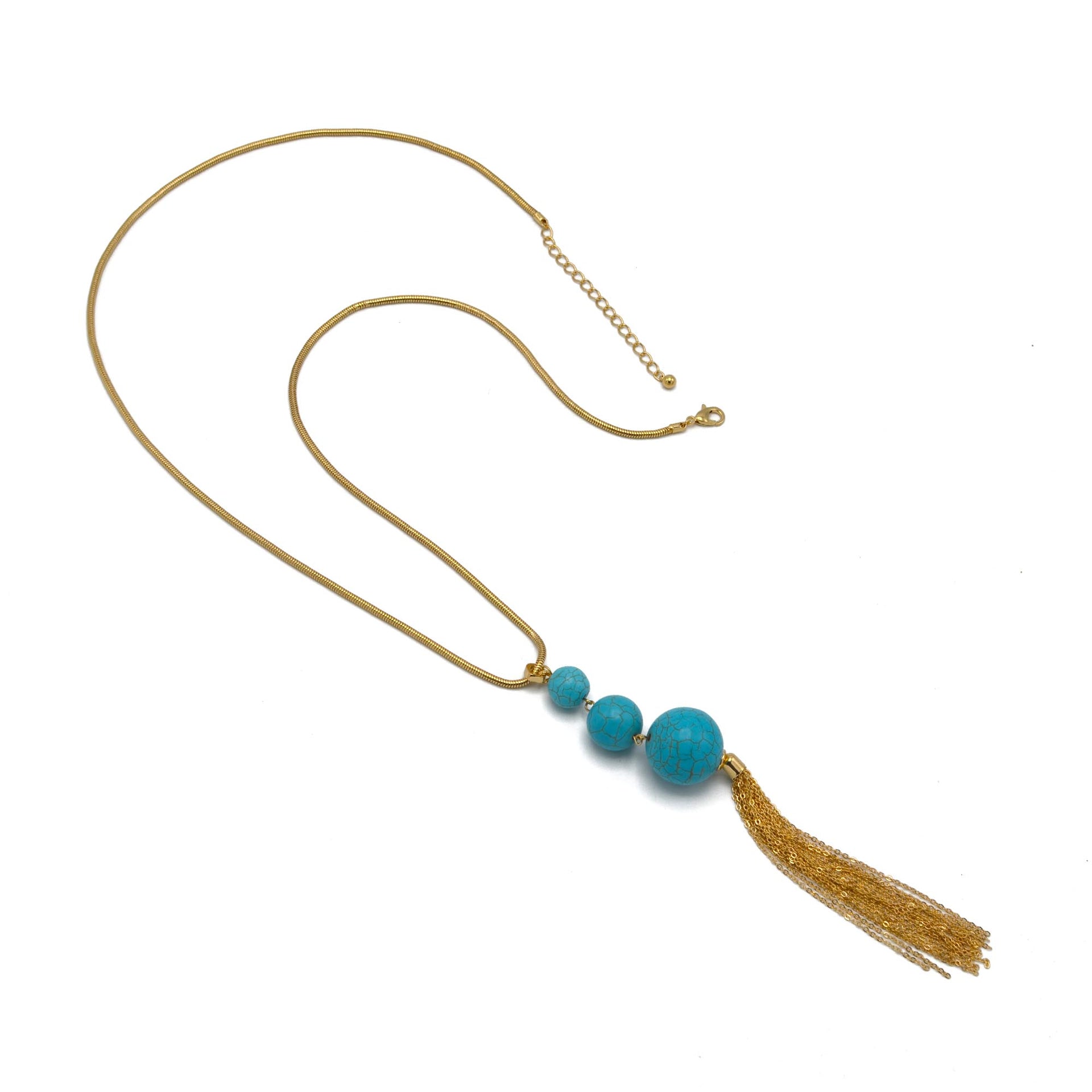 GOLD TURQUOISE LONG TASSEL NECKLACE #SQ466TURQ(HD8)