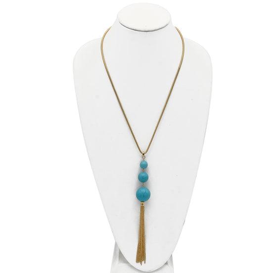 GOLD TURQUOISE LONG TASSEL NECKLACE #SQ466TURQ(HD8)