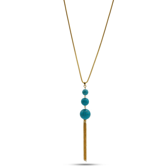 GOLD TURQUOISE LONG TASSEL NECKLACE #SQ466TURQ(HD8)