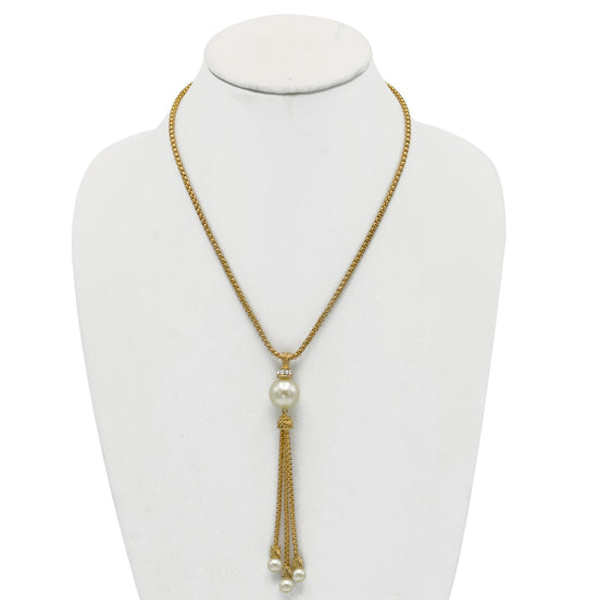 Gold Cream Pearl Tassel Necklace# SWR-CP3661NKGD(NE17,18)