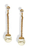 Elegant Gold Chain Drop Earrings with Faux Pearl & Crystal Stud #SWR-CP3661ERGD(NF16,17)